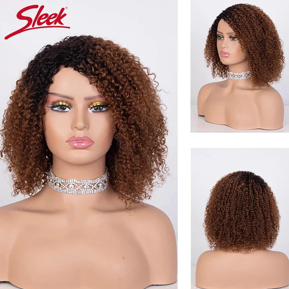 Sleek Afro Kinky Curly Black Human Hair Wigs Ombre T1B/30 Brazilian